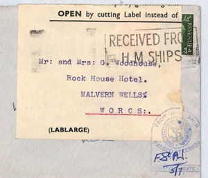 GB WW2 Naval Cover RECEIVED HM SHIPS Economy Label *LABLARGE* 1940s Worcs YL227 - Picture 1 of 9