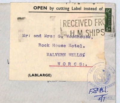 GB WW2 Naval Cover RECEIVED HM SHIPS Economy Label *LABLARGE* 1940s Worcs YL227 - Image 1 of 4