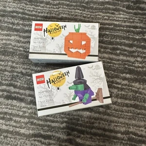 Building Brick Set 2 Halloween Blocks Building 3D Pumpkin & Witch Spooky New - Picture 1 of 8