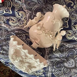 Vintage Porcelain Wall Fountain & Basin White Flower Putti Cherub Ardalt Japan - Picture 1 of 22