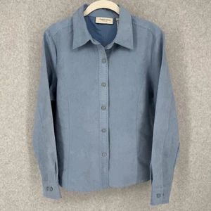Lemon Grass Womens Washable Suede Button Up Shirt Size L Petite Blue Western NEW - Picture 1 of 13