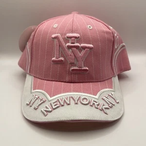 NY Hat New York Cap Pink w White Pin Stripes Adjustable Brand New MaMa Caps NYC - Picture 1 of 9