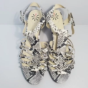 Isaac Mizrahi Schuhe Damen 12, Fischer Keilabsatz Sandalen schwarz weiß Tiermotiv - Bild 1 von 16