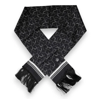 DOLCE & GABBANA Bufanda Negro Estampado Ajustado Flecos Chal 140cm x 15cm 320usd Foto 1 de 3