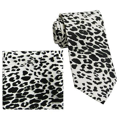 Nuevo Vesuvio Napoli Poli Poli Poli Poli Cuello Hombre Corbata y Pañuelo Conjunto Estampado Leopardo Blanco Foto 1 de 3