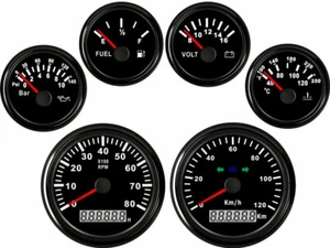 6 Gauge Set 120KM/H GPS Speedometer with Lights Tacho Fuel Volt Oil Temp Red Led - Picture 1 of 7