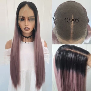 Extra Long 13x6 Large Full Lace Front Cap Synthetic Hair Wigs Pink Purple Party - Picture 1 of 11
