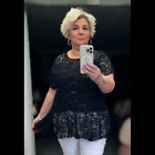 Womens Blouse Lace Sequin Peplum Top Short Sleeve Party Evening Plus Sizes