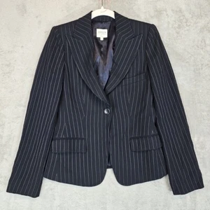 Armani Collezioni Blazer Womens Size 4 Black Pinstripe Wool Slim Fit One Button - Picture 1 of 9