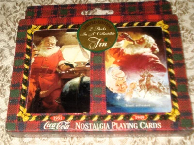 2 Decks 1997 Coca-Cola Playing Cards Collector Tin Holiday Santa Nostalgia - Image 1 of 4