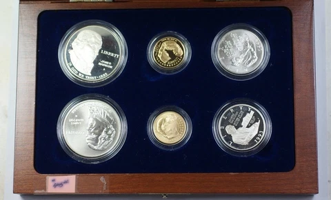 1993 Bill of Rights Commem $5 $1 50c Proof & UNC Gold & Silver 6 Coin Set JAH Cover