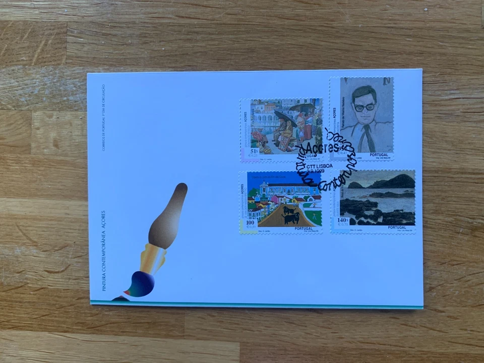 PORTUGAL AZORES 1999 FDC ART PAINTINGS EMIGRANTS DUARTER MAIA REBELO DACOSTA - Image 1 of 1