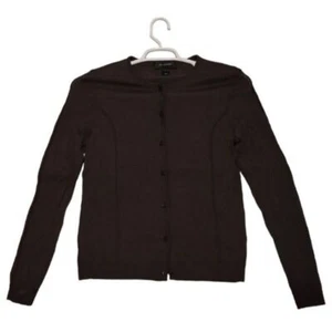 St. John Women's Wool Blend Button Front Cardigan Sweater Size M Brown Crew Neck - Picture 1 of 5