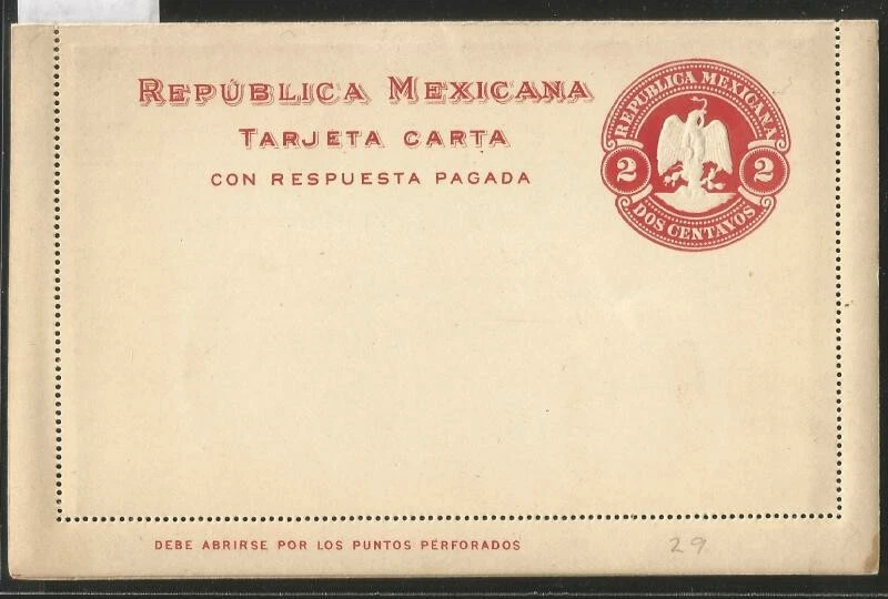J) 1905 MÉXICO, 2 CENTAVOS ROJO, ÁGUILA, PAPELERÍA POSTAL Foto 1 de 1