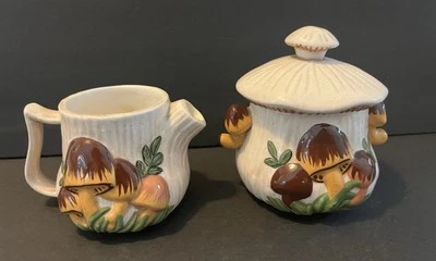 Vintage Arnels Ceramic Merry Mushroom Creamer And Sugar Bowl With Lid Signed - Image 1 of 4