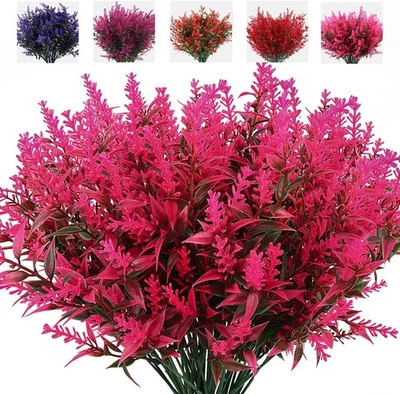 RECUTMS Artificial Plants Outdoor, 4 Bundles Artificial Flowers Lavender, Pink - Image 1 of 4