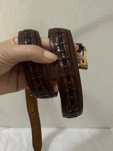 Vintage Cole Haan geprägter geflochtener Ledergürtel Herren 36 braun Messingschnalle Western USA - Bild 1 von 17