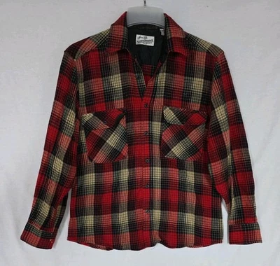 Vintage Sears Roebuck Flannel Shirt Men's Sz Medium Red Plaid Wool Blend    (H8) - Image 1 of 4