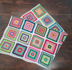 Manta afgana cuadrada abuela hecha a mano de colección ganchillo 84x62 multicolor cálida 84 X 62 - Imagen 1 de 6