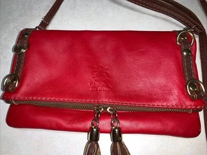 Vera Pelle Made in Italy Red Leather Flap Crossbody Bag Convertible Wristlet - Picture 1 of 11