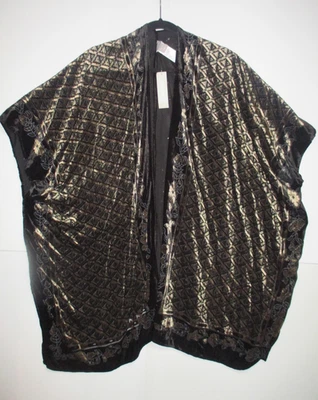 NWT Chico's OS 1 / 2 / 3  Black & Gold Velour Burnout Ruana  Cape Shawl  Border - Image 1 of 4
