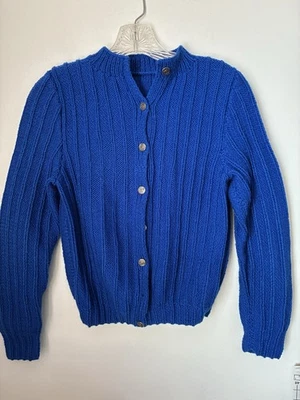 Cárdigan Suéter Vintage Niñas Azul Abotonado Hecho a Mano Talla 10-12 Delgado Foto 1 de 4