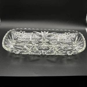 Vintage Kristall geteilt Relish Schale Starburst Muster gewellter Rand Glas Tablett - Bild 1 von 6