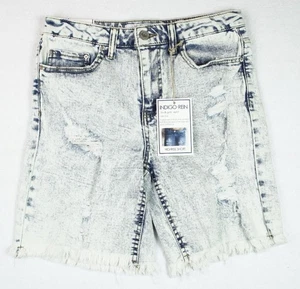 Pantalones cortos de mezclilla deshilachada desgastados de tiro alto Indigo Rein para mujer 28 - Imagen 1 de 7