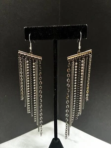 Simply Vera Rhinestone Chain Tassel Chandelier Dangle Pierced Earrings Vintage - Picture 1 of 11