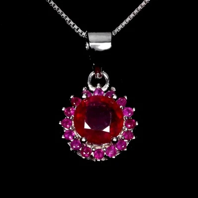925 Sterling Silver Necklace Round Ruby 6mm Natural Gemstone Jewelry 18inches - Image 1 of 4