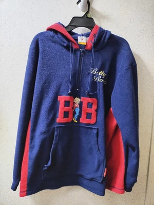 Sudadera con Capucha Betty Boop Vintage 1/4 Cremallera Polar Pit 24" Etiqueta Desteñida Limpia Foto 1 de 4