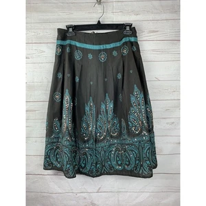 Mix Noveau Skirt Womens size 2 Sequin Embellished Flare Boho Skirt Brown/teal - Picture 1 of 6