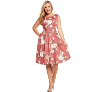 Eva Rose dress XS rose fit flare midi rockabilly feminine floral pleated  - Picture 1 of 11