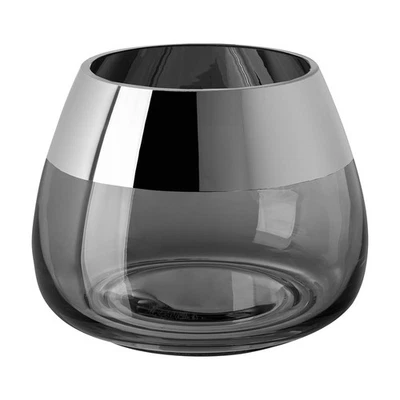 Fink Teelichthalter Ø 15 cm grau-klar Glas Windlicht Kerzenhalter mit Silberrand - Bild 1 von 4