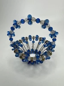 Vintage Blue Safety Pin Handmade Beaded Basket - Picture 1 of 8