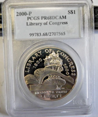 2000-P $1 LIBRARY OF CONGRESS SILVER DOLLAR *PCGS PR68DCAM - Image 1 of 4