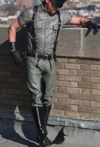 Men's Real Leather Carpenter Pants & Police Shirt BLUF Grey Pants And Shirt - Picture 1 of 2
