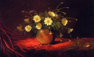 Oil Martin Johnson Heade - Yellow Daisies in a Bowl nice plants free shipping @@ - Picture 1 of 1