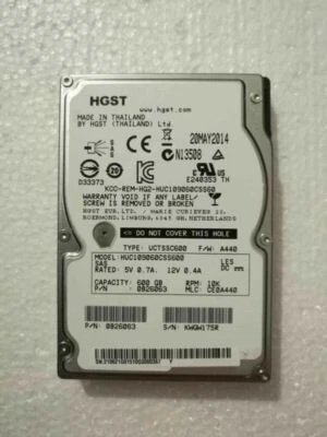 H.G.S.T HARD DRIVE HUC109060CSS600 600GB 2.5" 10K RPM SAS Internal Laptop Drive - Bild 1 von 2