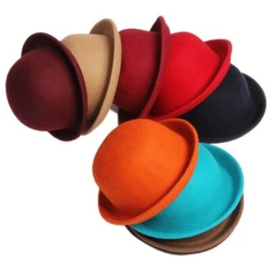 Cappello Fedora Elegante Flattop - Imitazione Lana Tesa Larga Donna Cappelli Rotondi Copricapo - Foto 1 di 26