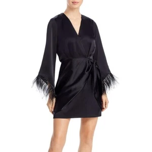 WAYF Women's Feather Wrap Mini Dress Black XS B4HP $138 - Picture 1 of 2