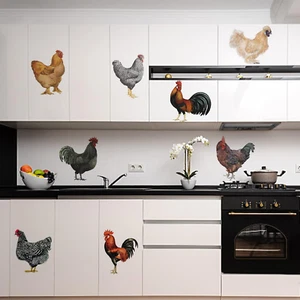 8 Pcs Roosters Hens Wall Stickers, Removable Vinyl Peel and Stick Wall Decals fo - Picture 1 of 9