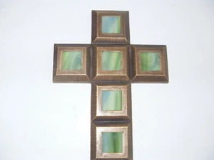 Bronze- Kreuz mit Glaseinsatz Grün H21,5cm B16,0cm 1,5cm - Bild 1 von 3