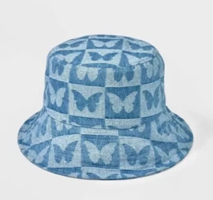 Art Class Girls' Denim Butterfly Bucket Hat - Blue Summer Shade Beach - Picture 1 of 3