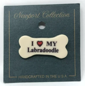 Vintage Dog Bone Pin: I LOVE MY LABRADOODLE | Made In USA | Hat Backpack PINBACK - Picture 1 of 2