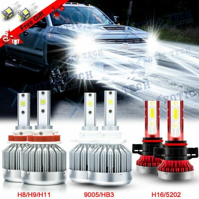 For Chevy Silverado 1500 2500 3500 2007-2015 6000K LED Headlight Fog Light Bulbs - Image 1 of 4