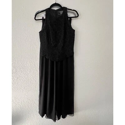 Carmen Marc Valvo Negro Vestido Formal Seda Pierna Ancha Pantalón Cuentas Corpiño Talla 2 Foto 1 de 4