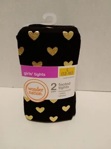 Wonder Nation Girls Footed Tights Stretch Large 12-16 Pack of 2 Black/Black - Picture 1 of 8