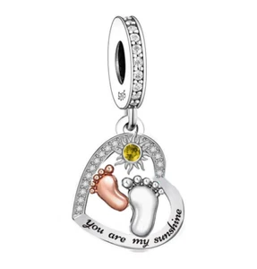 Sterlingsilber 925 You Are My Sunshine Love Heart Baby Fußabdruck Füße Charm - Bild 1 von 1