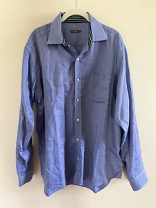 J McLaughlin klassisches blaues langärmliges Herrenhemd mit Knopfleiste Preppy Karriere Twill M - Bild 1 von 7